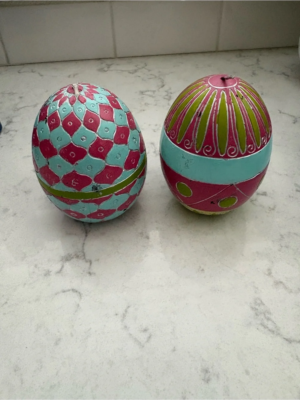 Pottery Barn Decorative Egg CANDLE Set in Turquoise, Pink & Green